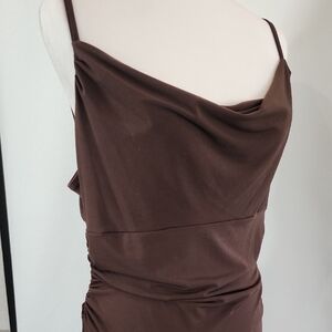 Bandolino Brown Asymmetrical Sheath Midi Dress